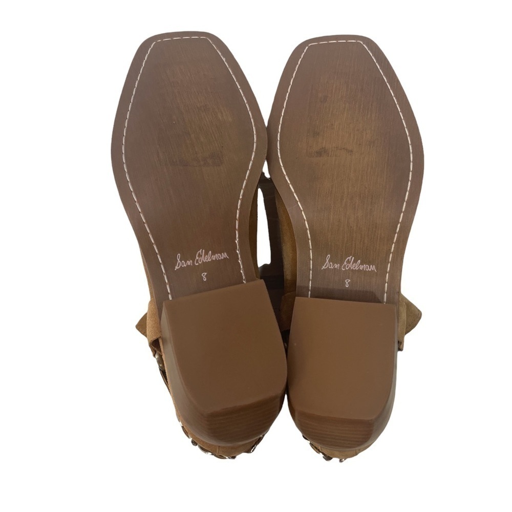 Sam Edelman Bellamie Bootie Camel Suede Size 8 Ankle Bootie Chunky Heel Strap - Picture 10 of 12